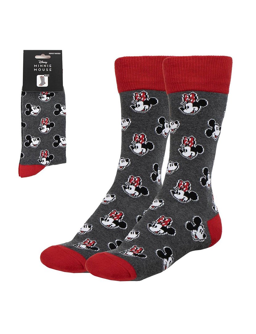 Meias Altas Senhora Minnie Cinzento e Vermelho