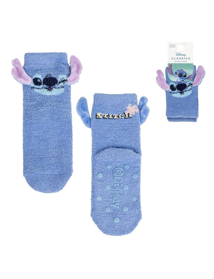 Meias Antiderrapantes Criança 3D Stitich Azul