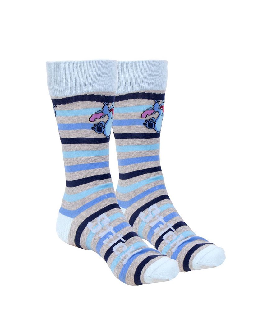 Meias Altas Unisexo Stitch Listradas com Estampado Multicolorido