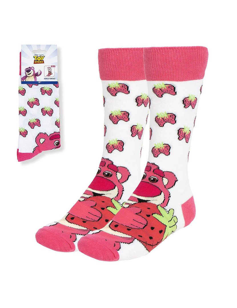 Meias Altas Unisexo Toy Story Lotso Branco e Rosa