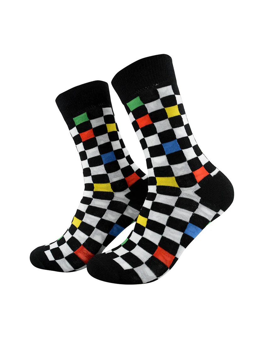 Meias Altas Unisexo com Estampado Axadrezada Multicolorido