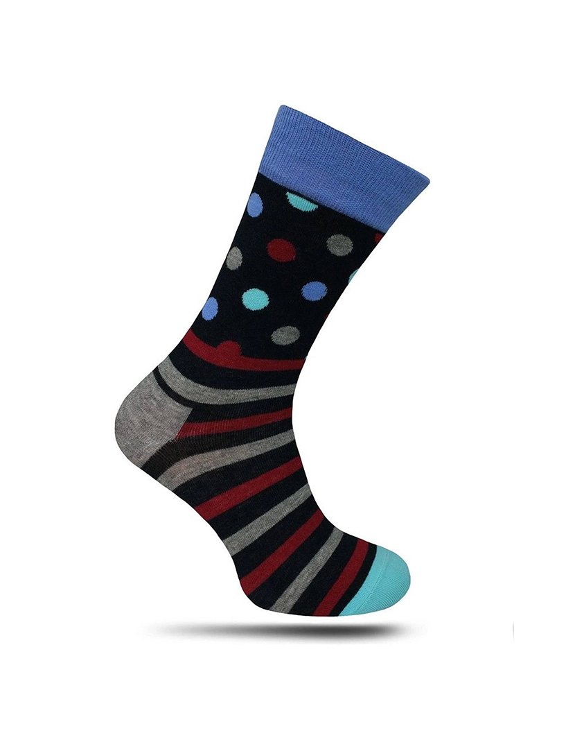 Meias Altas Unisexo com Estampado Bolinhas e Listras Multicolorido