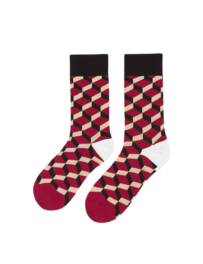 Meias Altas Unisexo com Estampado Quadrados Vermelhos 