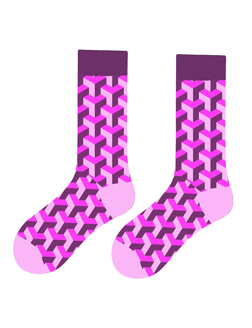 Meias Altas Unisexo com Estampado Rosa e Roxo