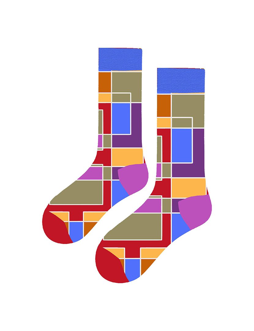 Meias Altas Unisexo com Estampado Quadrados Multicoloridos