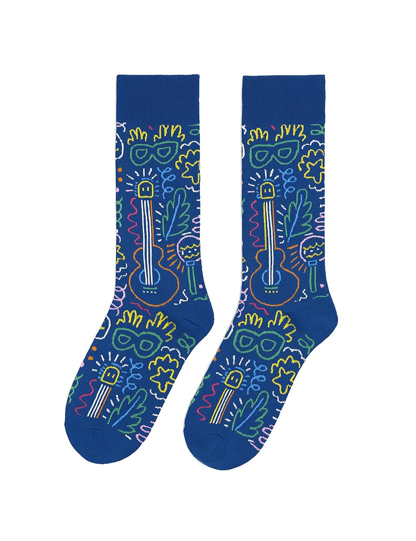 Meias Altas Unisexo com Estampado Guitarra Azul