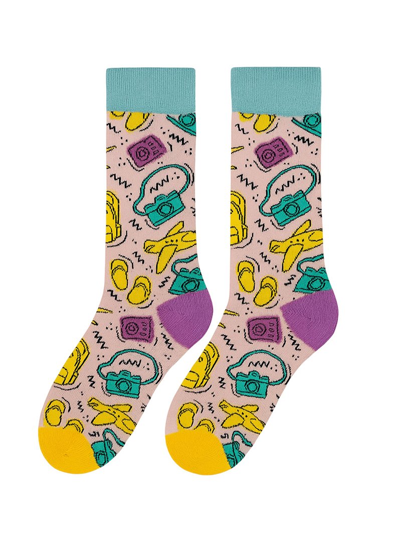 Meias Altas Unisexo com Estampado Viagem Multicolorido