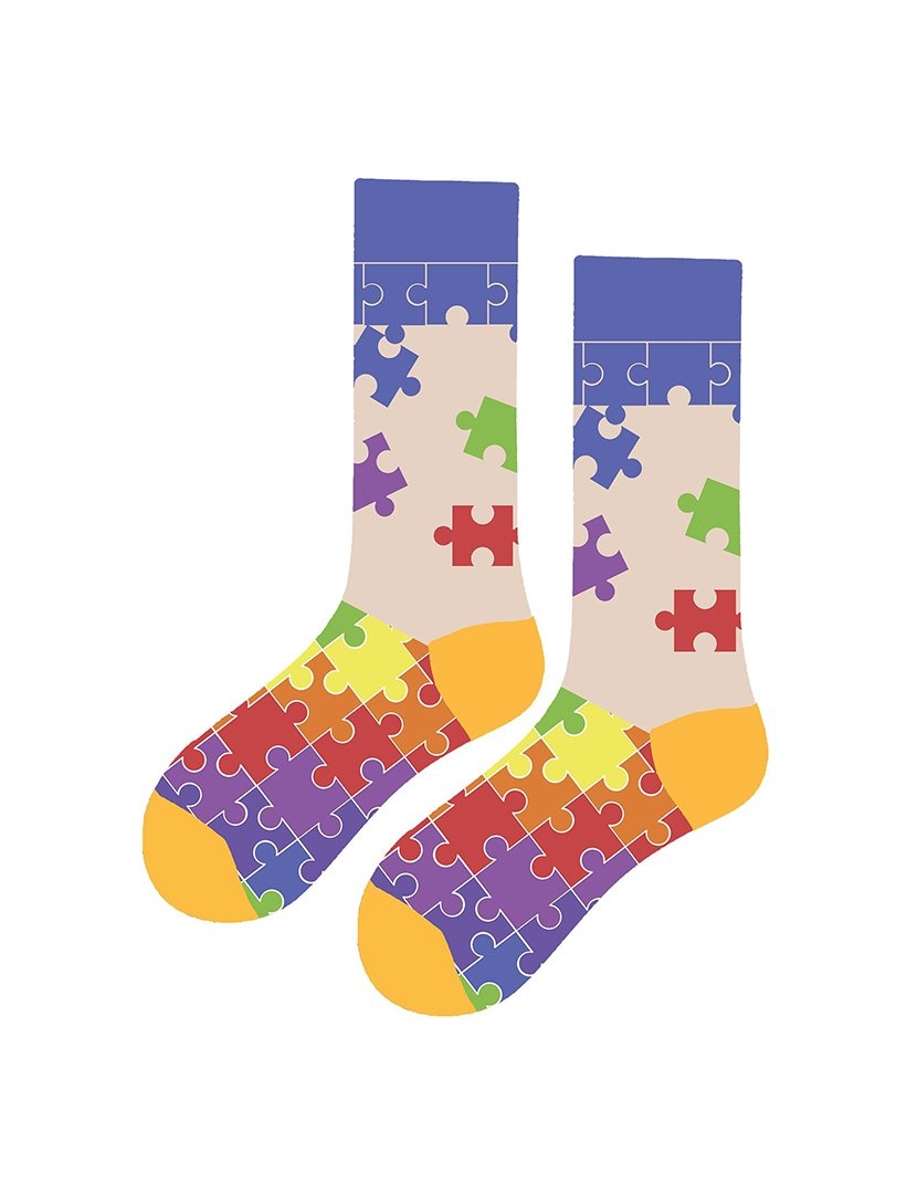 Meias Altas Unisexo com Estampado Quebra-Cabeça Multicolorido