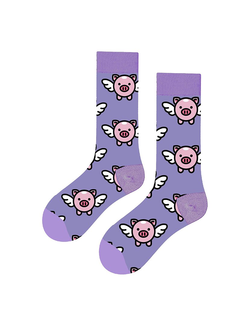 Meias Altas Unisexo com Estampado Porquinhos Multicolorido