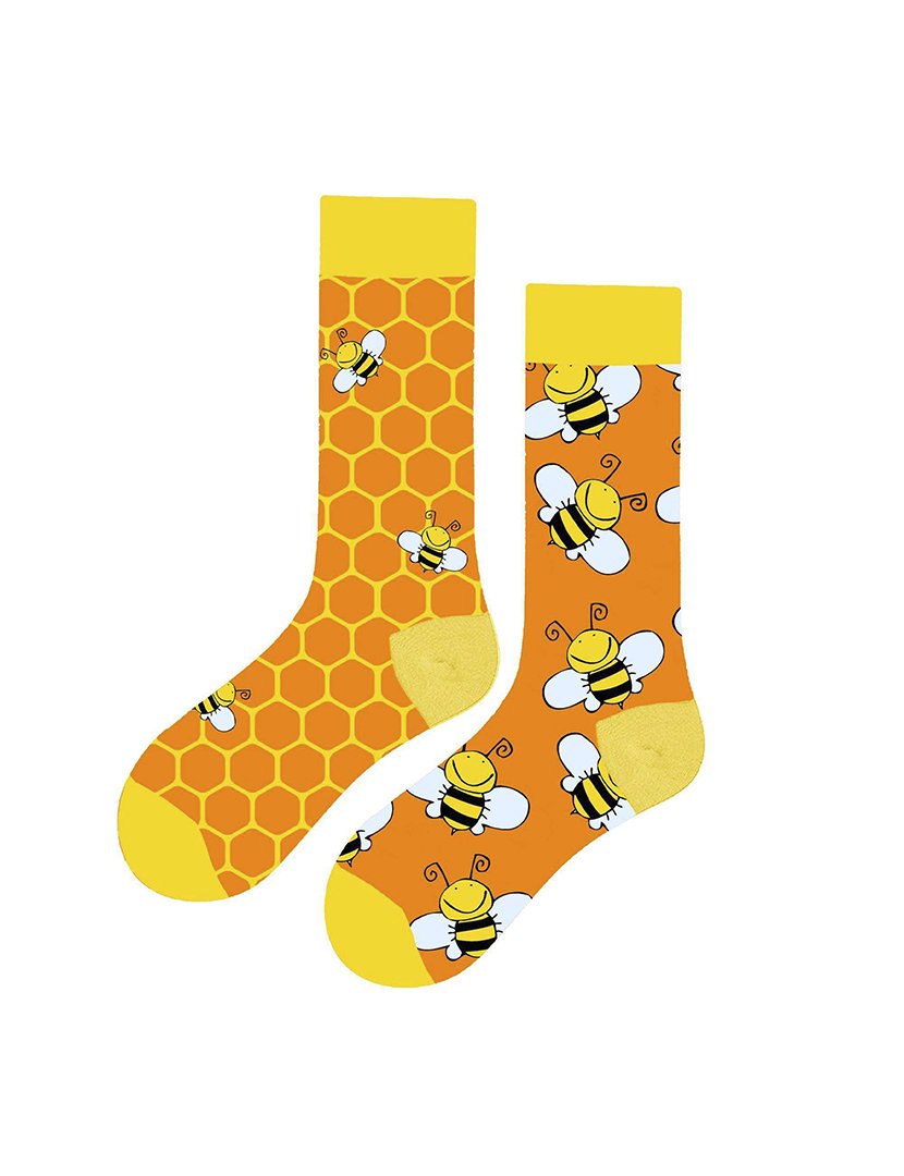 Meias Altas Unisexo com Estampado Abelhas Amarelo e Laranja