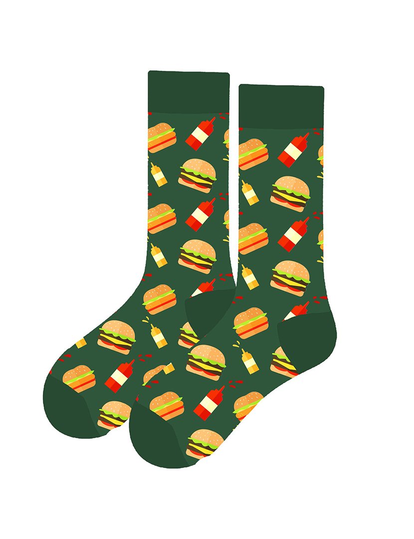 Meias Altas Unisexo com Estampado Hambúrguer Multicolorido