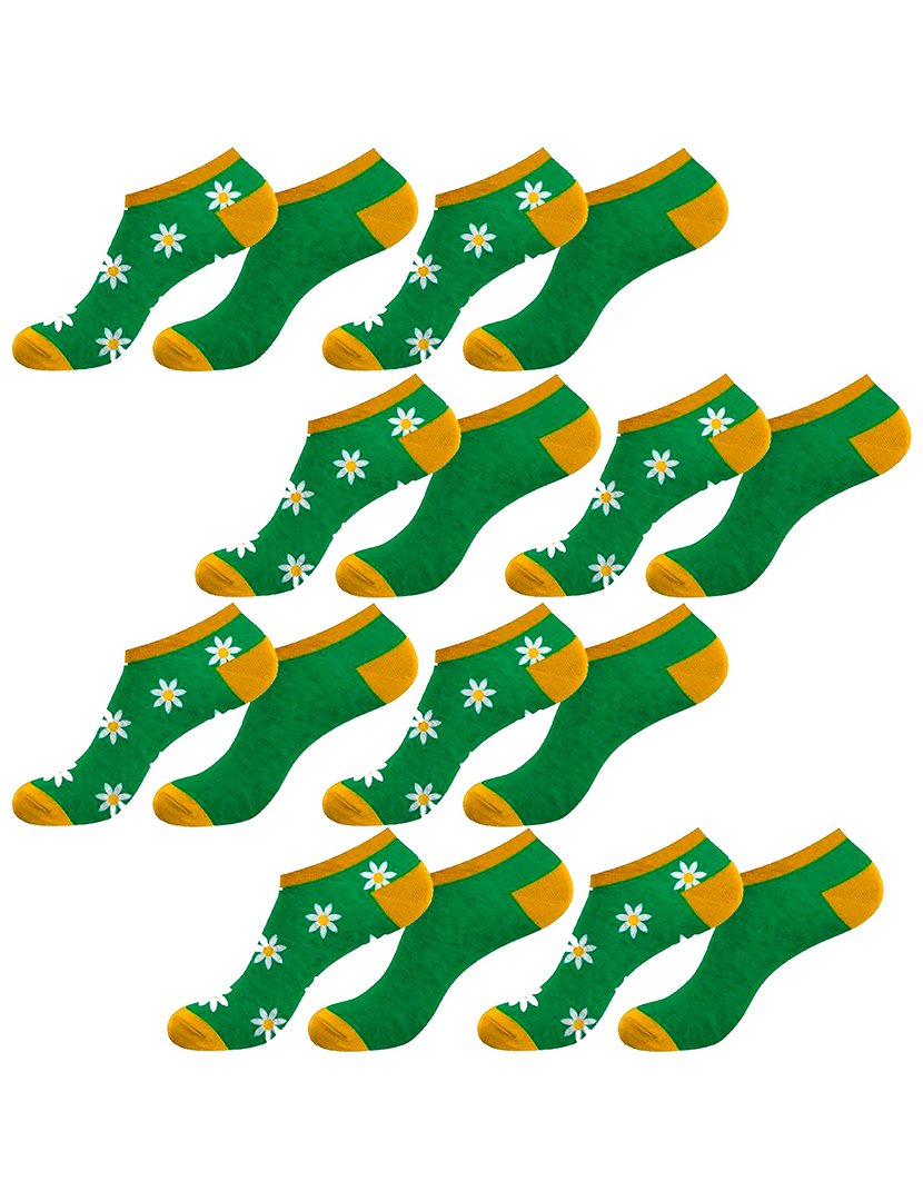 Pack 8 Pares de Meias Curtas Unisexo Verde e Amarelo