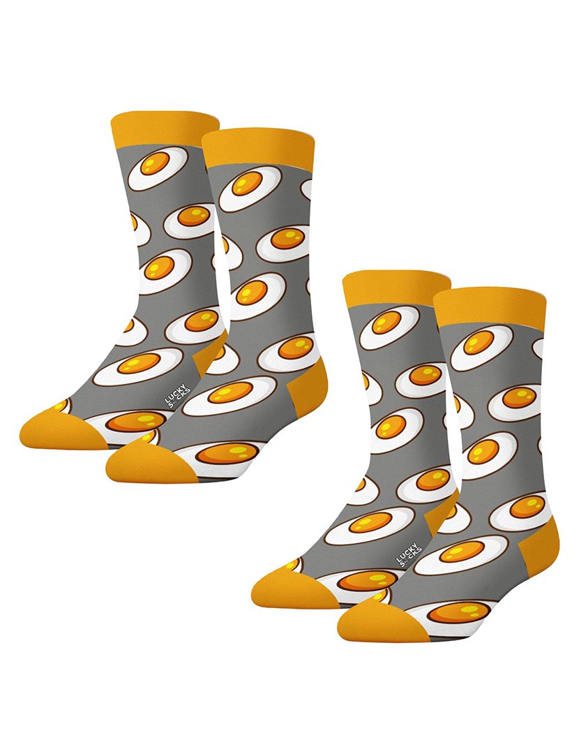Pack 2 Pares Meias Altas Unisexo com Estampado Ovos Cinzento e Amarelo