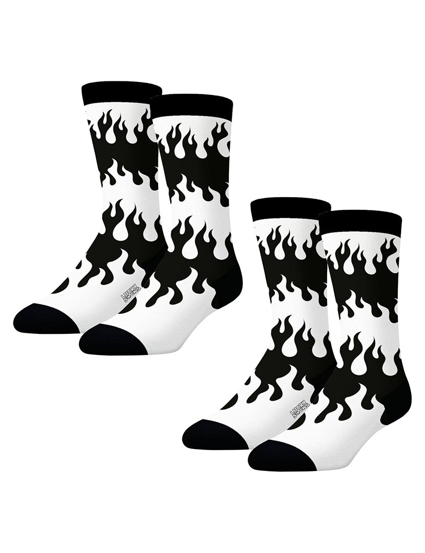 Pack 2 Pares Meias Altas Unisexo com Estampado Fogo Preto e Branco