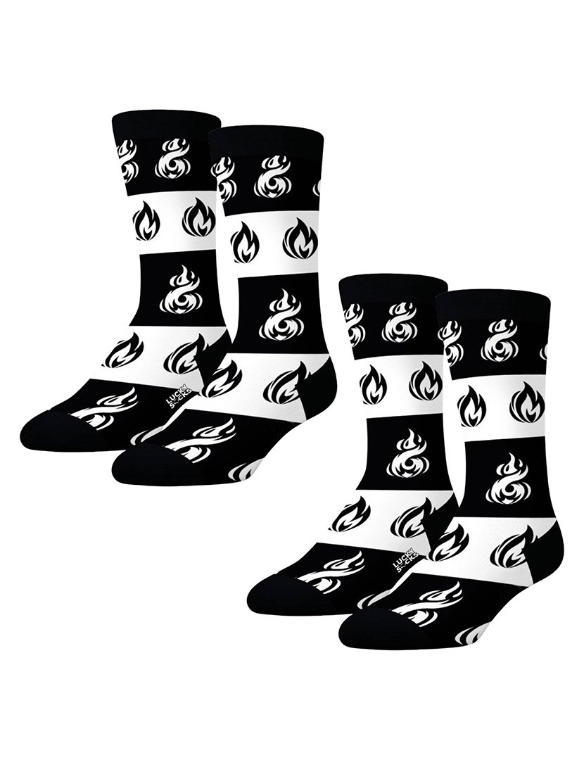 Pack 2 Pares Meias Altas Unisexo com Estampado Fogo Preto e Branco