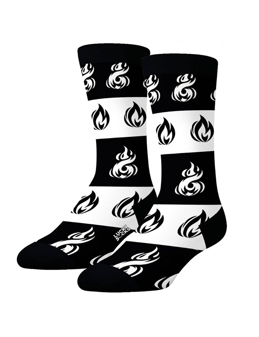 Pack 2 Pares Meias Altas Unisexo com Estampado Fogo Preto e Branco