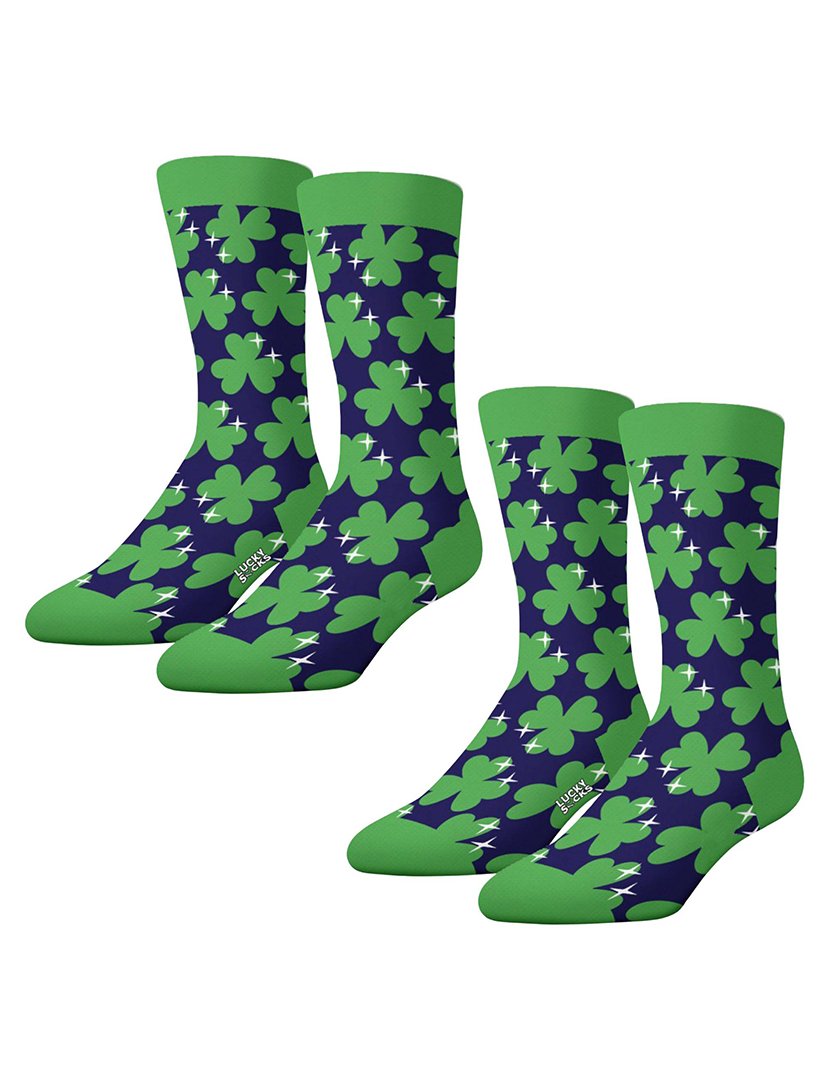 Pack 2 Pares Meias Altas Unisexo com Estampado Trevo Azul e Verde