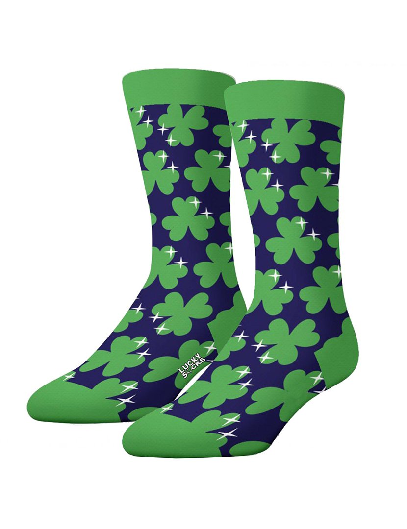 Pack 2 Pares Meias Altas Unisexo com Estampado Trevo Azul e Verde