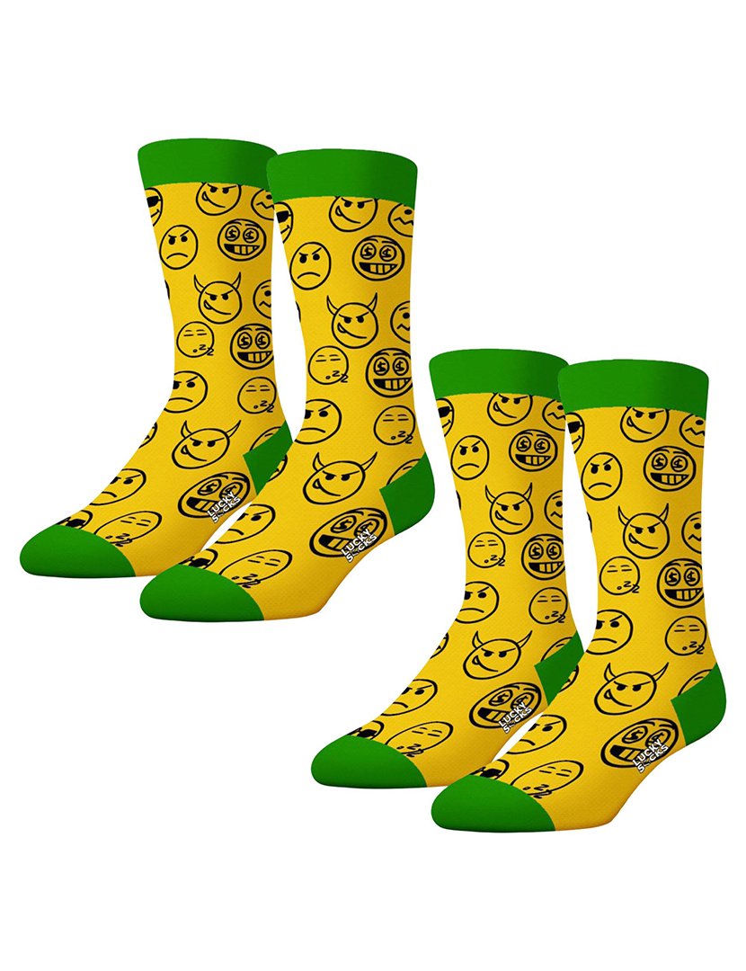 Pack 2 Pares Meias Altas Unisexo com Estampado Emojis Amarelo e Verde