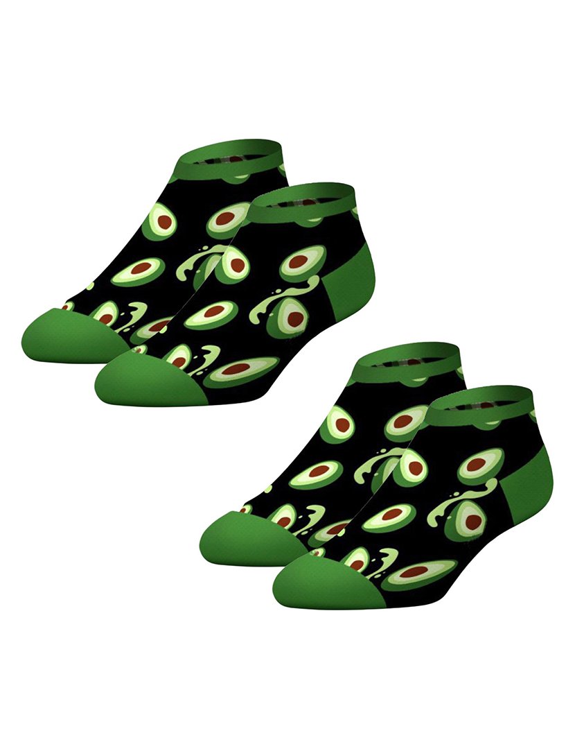 Pack 2 Pares Meias Curtas Unisexo com Estampado Emojis Abacate Preto e Verde
