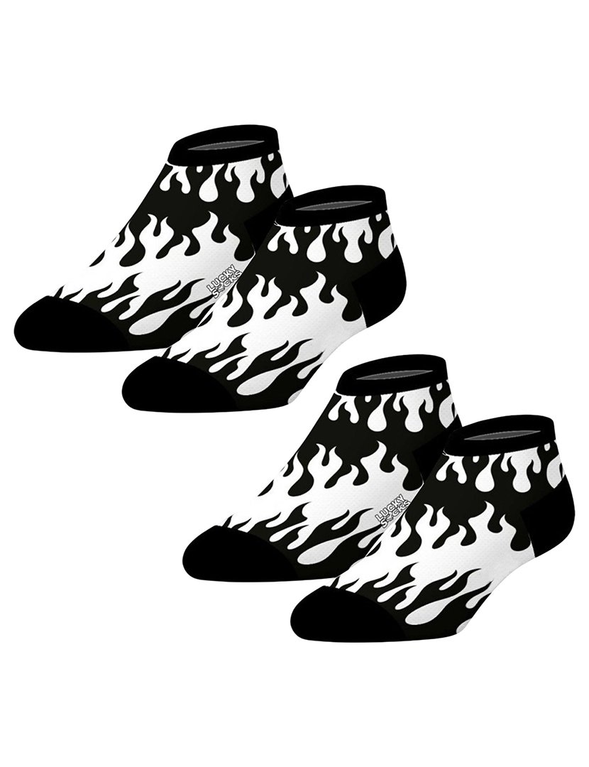 Pack 2 Pares Meias Curtas Unisexo com Estampado Fogo Preto e Branco
