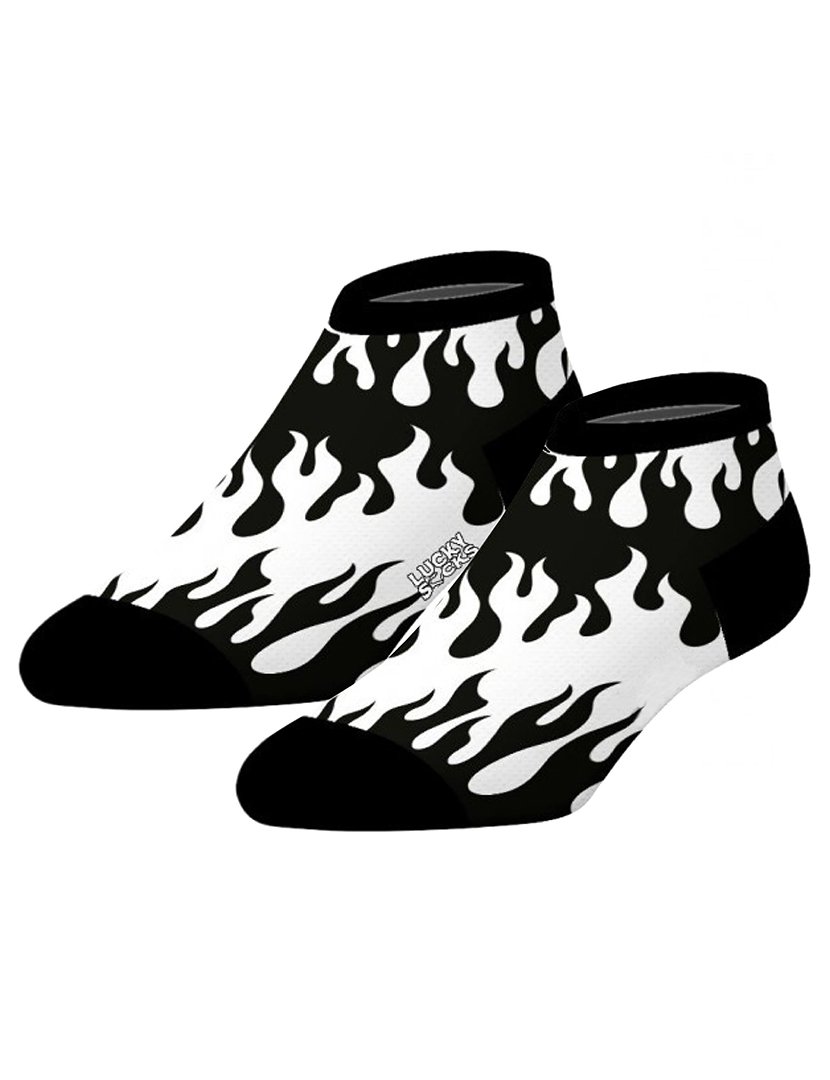 Pack 2 Pares Meias Curtas Unisexo com Estampado Fogo Preto e Branco