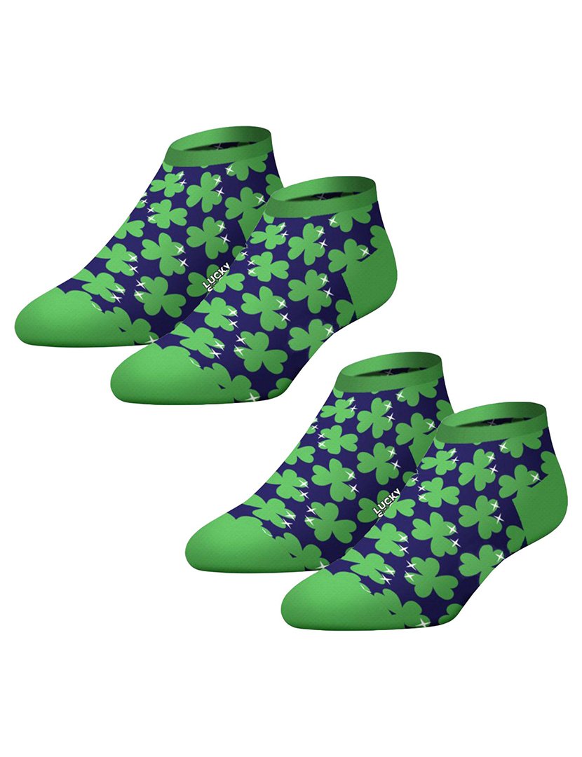 Pack 2 Pares Meias Curtas Unisexo com Estampado Trevo Verde e Azul