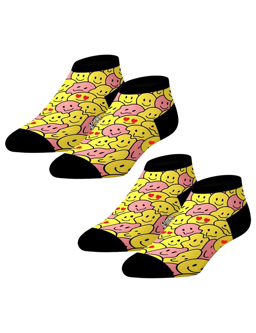 Pack 2 Pares Meias Curtas Unisexo com Estampado Emojis Multicolorido