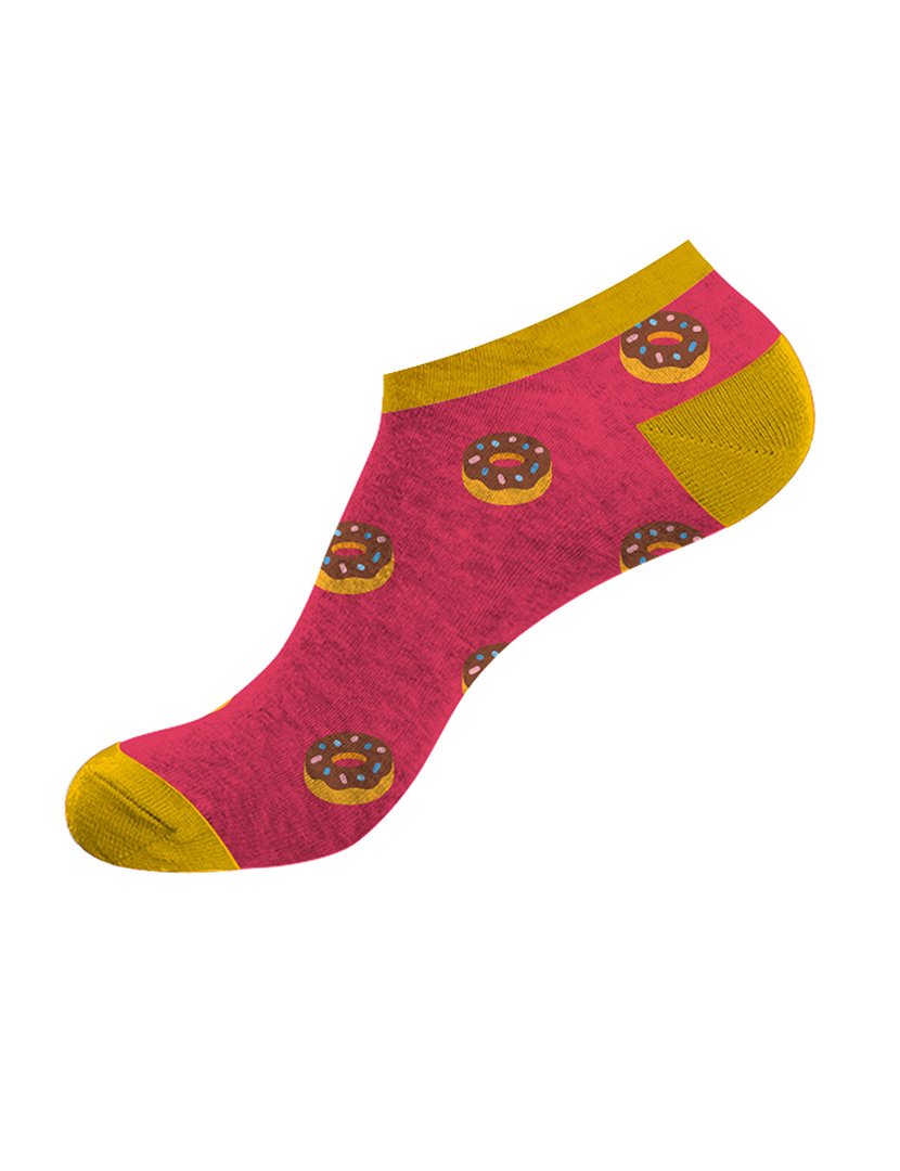 Pack 2 Pares Meias Curtas Unisexo com Estampado Donut Rosa e Amarelo