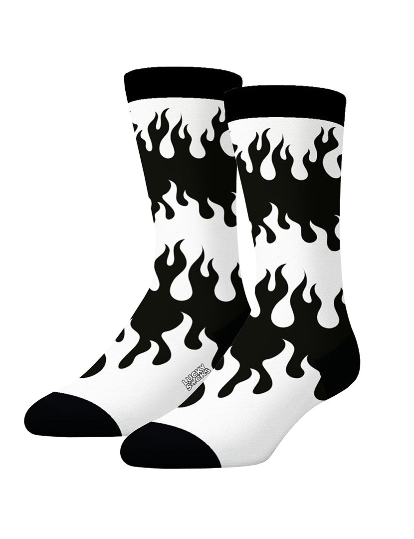 Meias Altas Unisexo com Estampado Fogo Preto e Branco