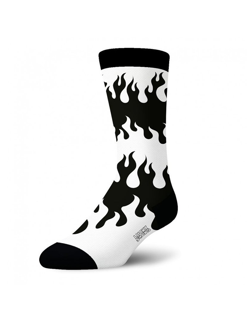 Meias Altas Unisexo com Estampado Fogo Preto e Branco
