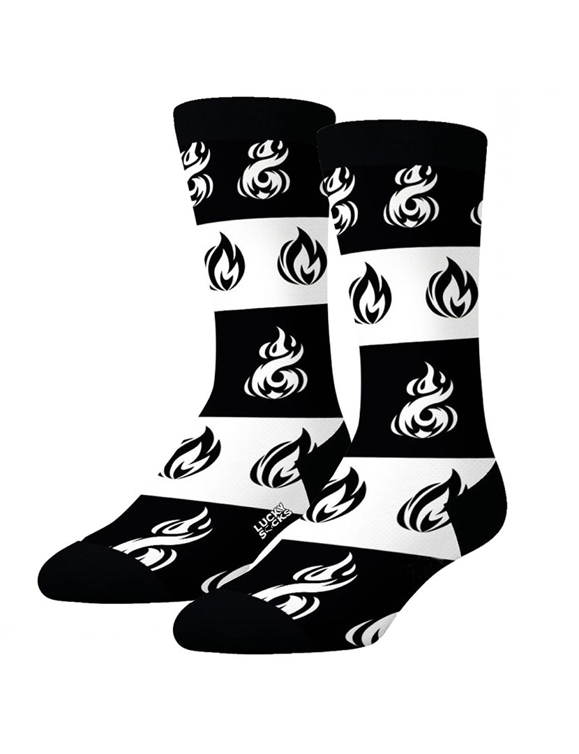 Meias Altas Unisexo com Estampado Fogo Preto e Branco