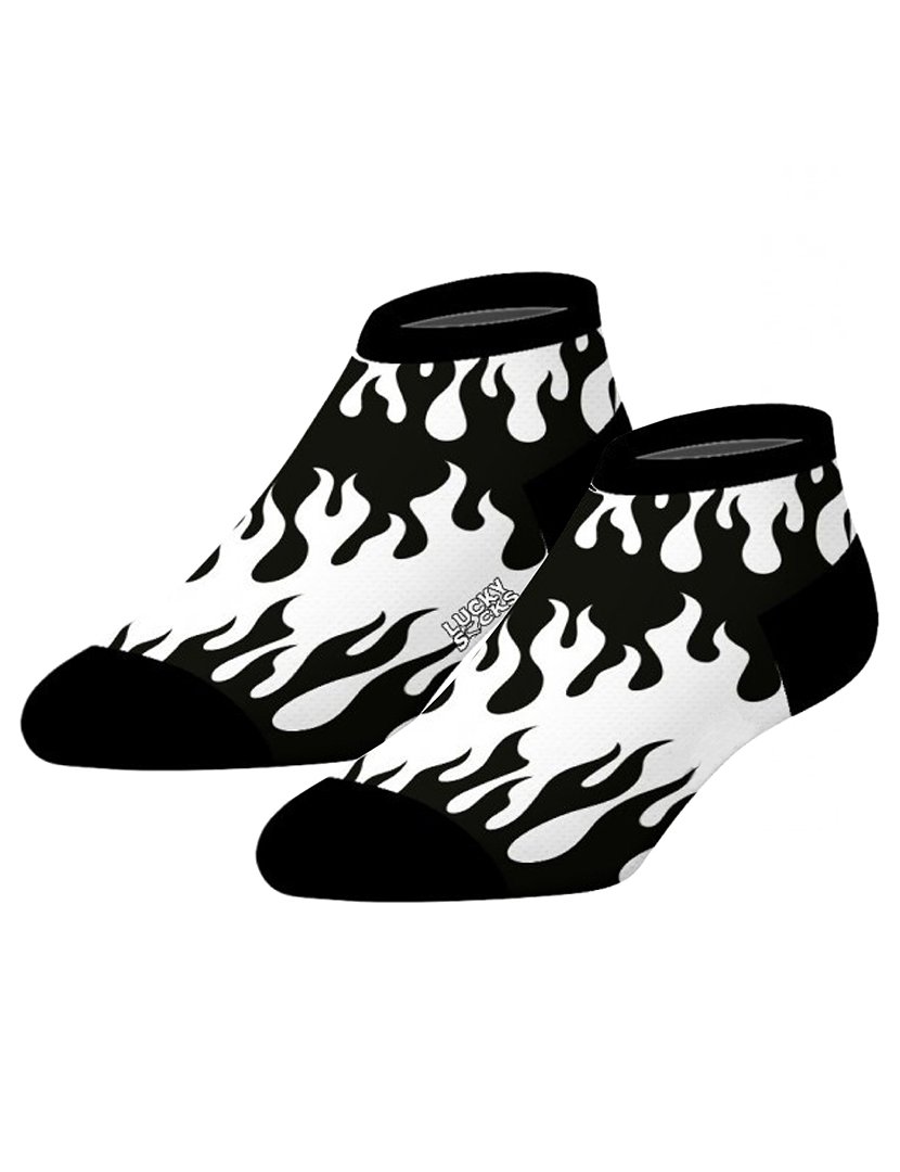 Meias Curtas Unisexo com Estampado Fogo Preto e Branco