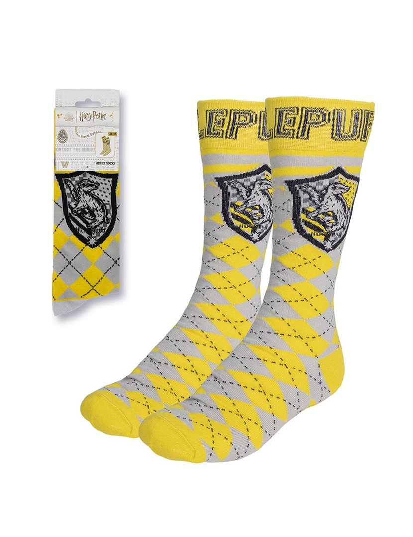 Meias Altas Unisexo Harry Potter Hufflepuff Amarelo e Cinzento