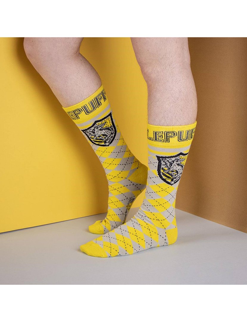 Meias Altas Unisexo Harry Potter Hufflepuff Amarelo e Cinzento