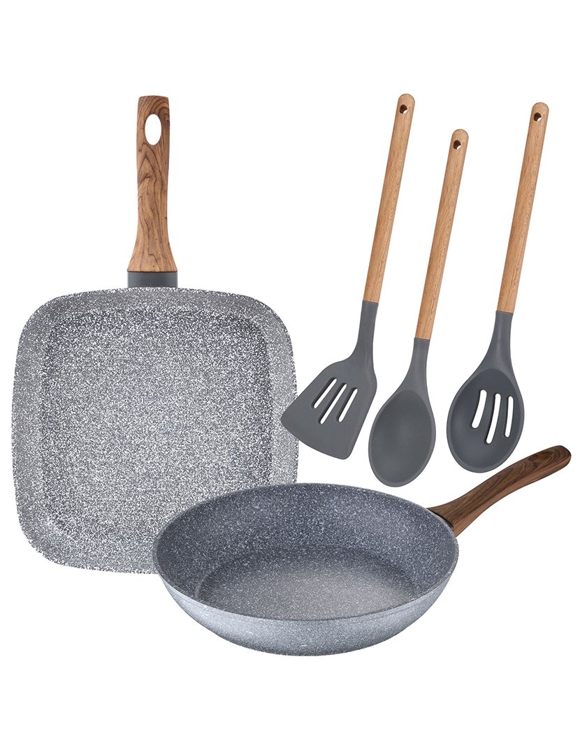 Frigideira+Grill+Utensilios Natura Cinza