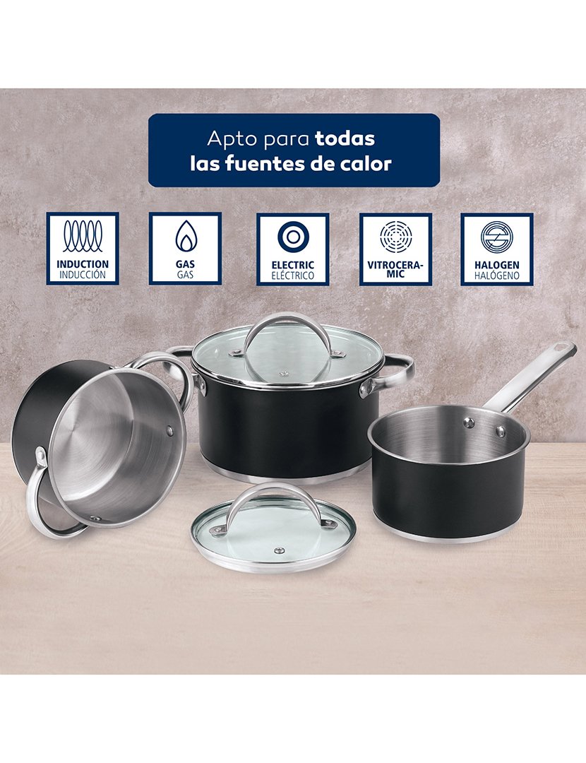 Trem Cozinha 3 Peças Aço Preto