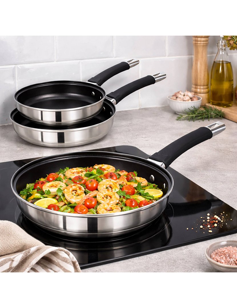 Conjunto 3 Frigideiras Aço Inox