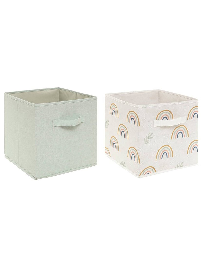 Conjunto de 2 Caixas de Armazenamento para Crianças Verde + Arco Íris