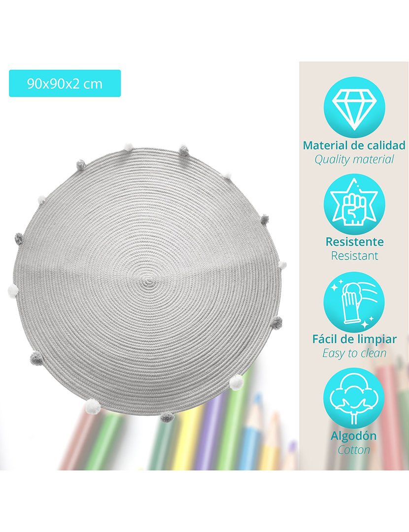 Tapete Infantil com Pompons Cinzento 90cm