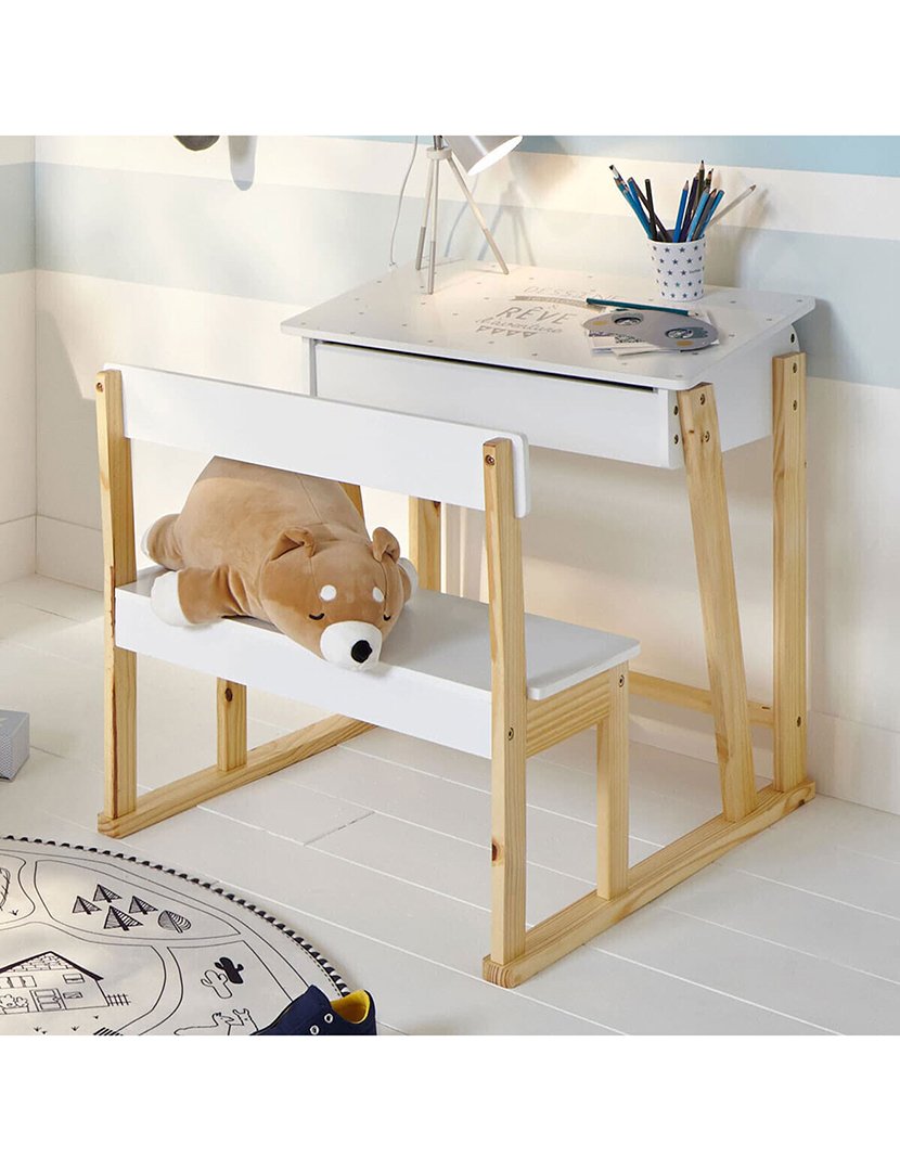 Secretária + Banco Infantil Tudo em Um Branco