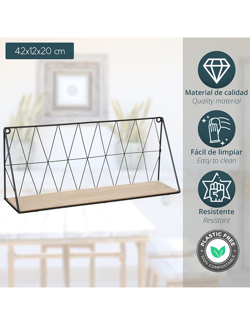 Prateleira de parede metálica em treliça preta