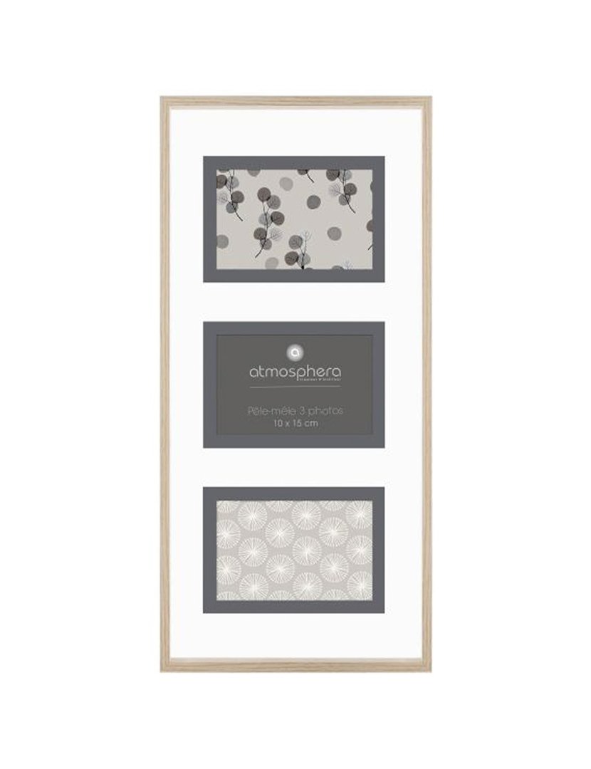 Moldura Decorativa para Parede com 3 fotos Bege