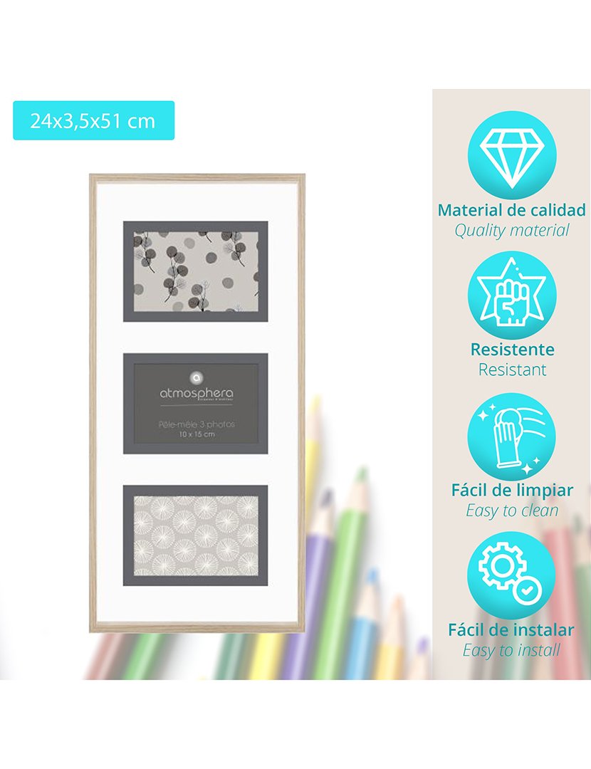 Moldura Decorativa para Parede com 3 fotos Bege