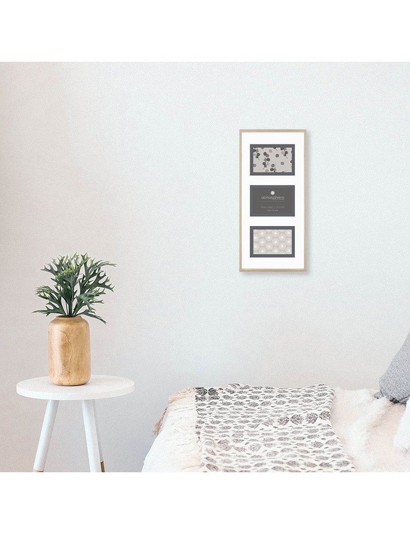 Moldura Decorativa para Parede com 3 fotos Bege