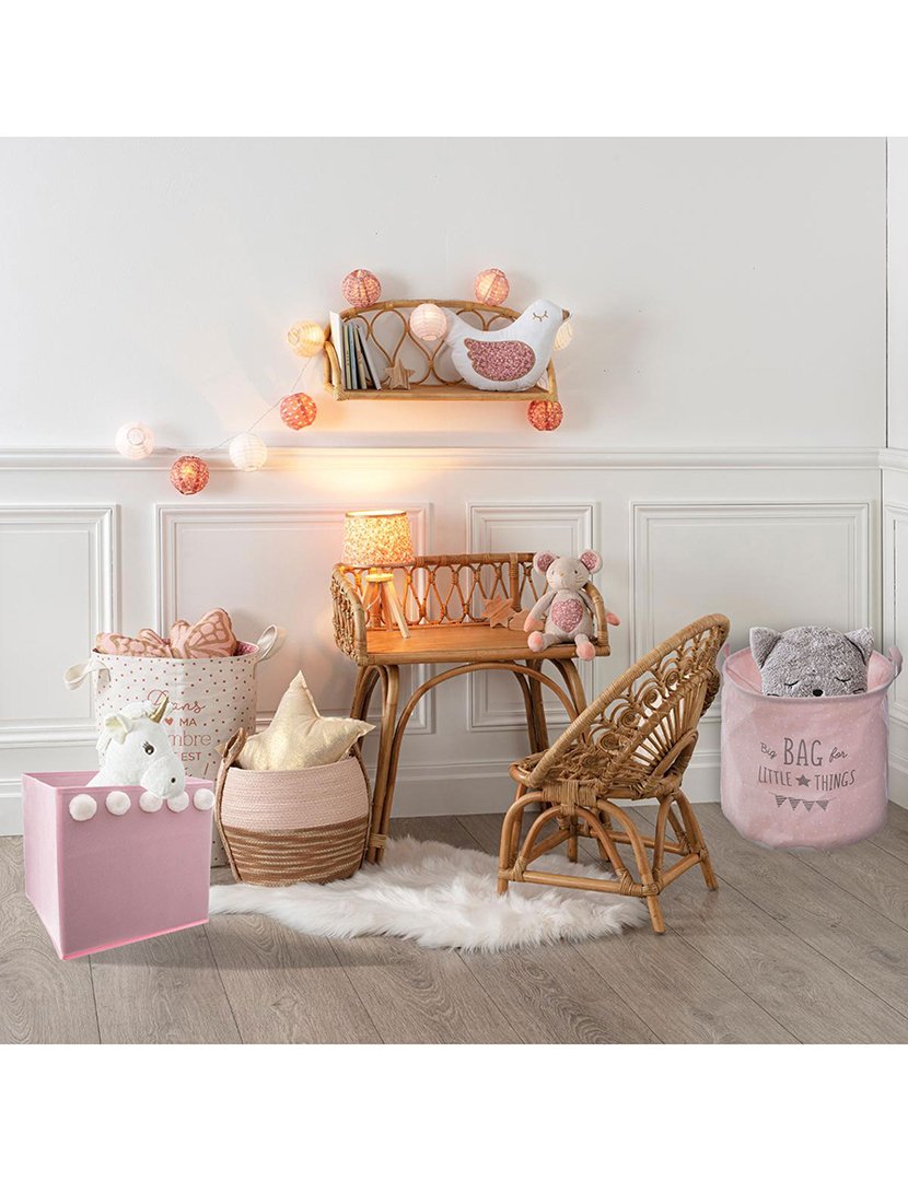 Conjunto Cesto de Arrumação Infantil + 2 Caixas de Arrumação Rosa