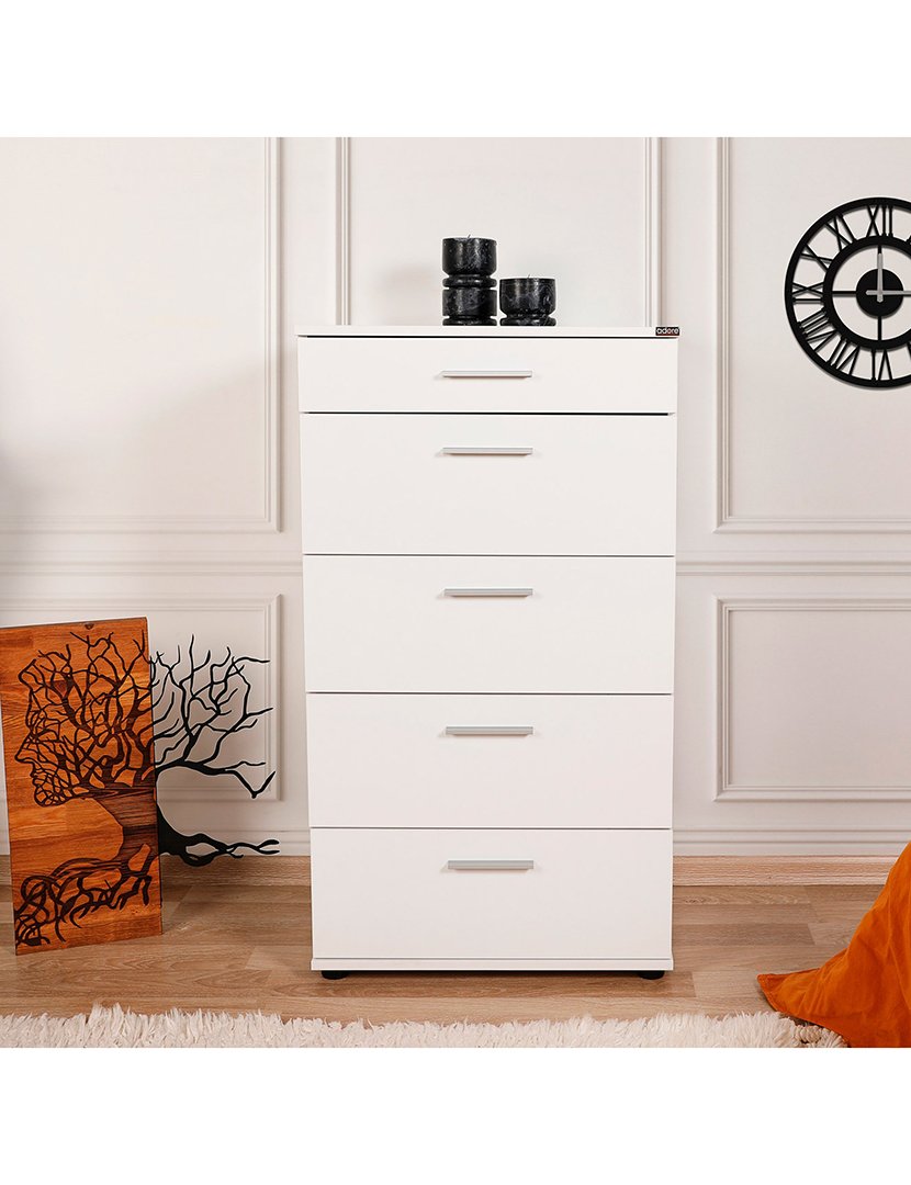 Cómoda de 5 Gavetas Branco