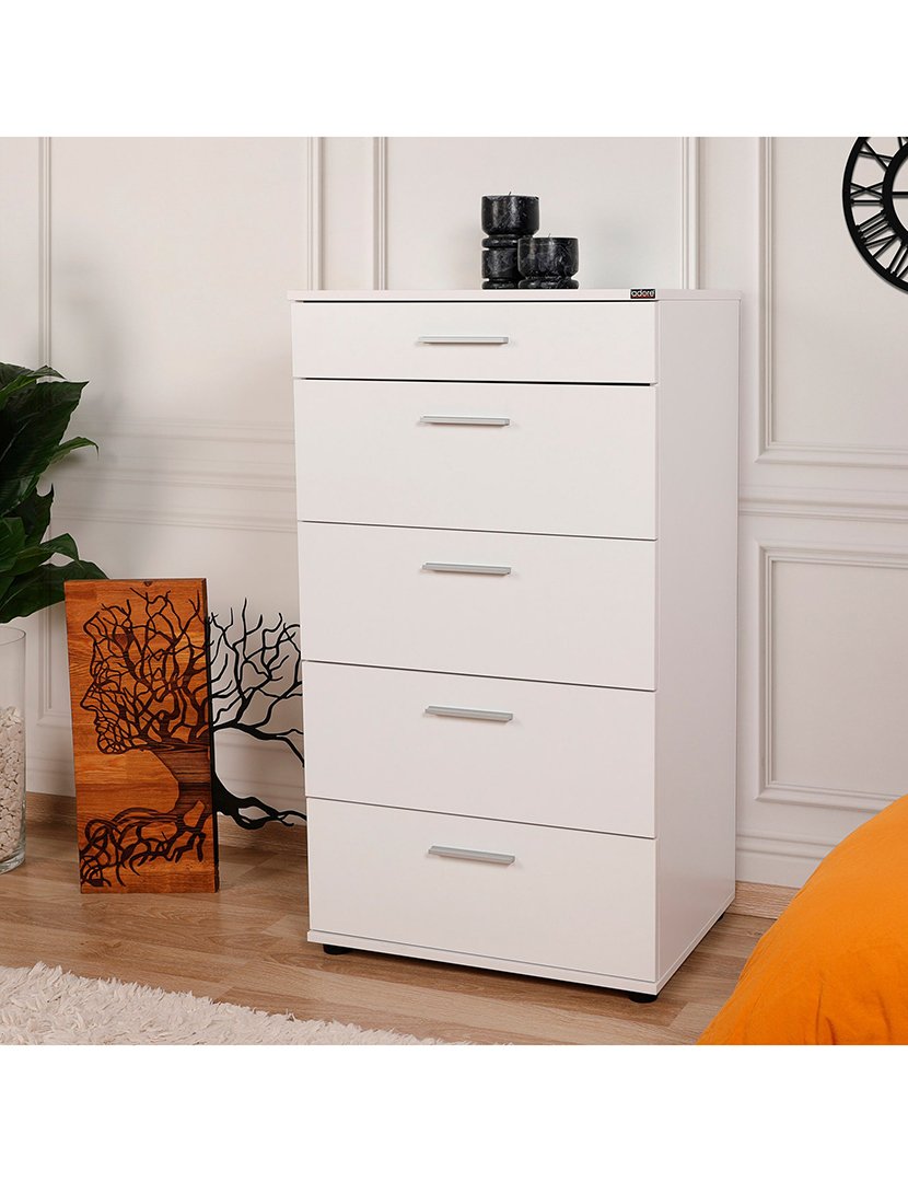 Cómoda de 5 Gavetas Branco