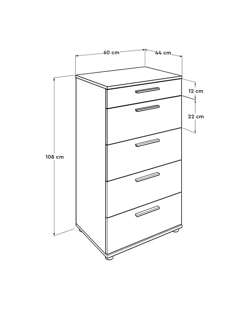 Cómoda de 5 Gavetas Branco