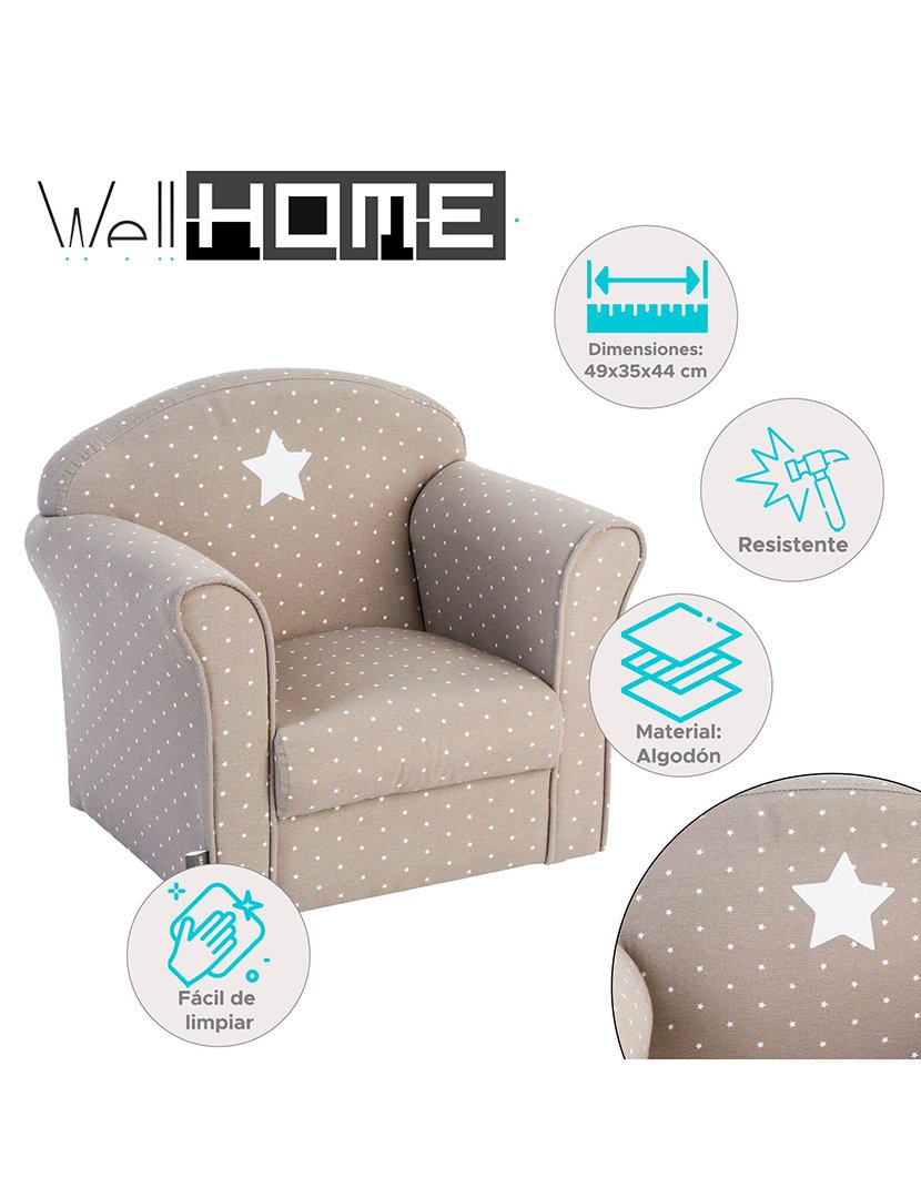 Poltrona Infantil Cinzento com Estampa Decorativa